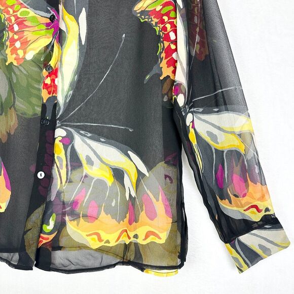 Vintage Silk Butterfly Sheer Top Size 12 Whimsigoth Fairy Forest 90s Y2K Nymph - Picture 4 of 7